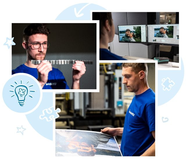 Artesanía genuina: nuestros empleados en la impresión y en el desarrollo del troquelado para Puzzle