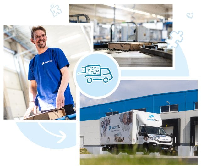 Empleados competentes organizan el envío de nuestros Puzzles a 23 países actualmente. En Europa o América del Norte: El Puzzle-puzzleYOU estará contigo en pocos días.