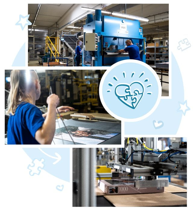 Cada uno de los Puzzles y Juegos personalizados de nuestros clientes, son troquelados por cuchillos de precisión y empaquetados en cajas diseñadas individualmente.