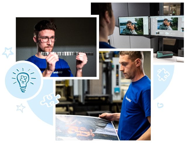 Artesanía genuina: nuestros empleados en la impresión y en el desarrollo del troquelado para Puzzle